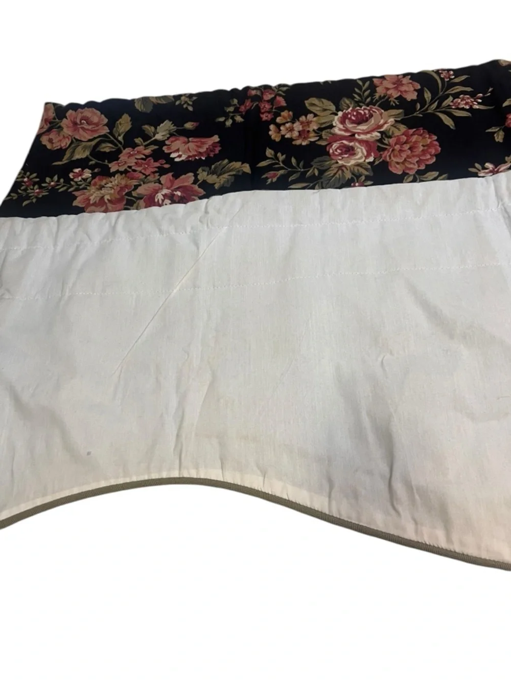 2 Country Curtains Floral Chintz Rose Bouquet Black Background Valances 51” Vtg